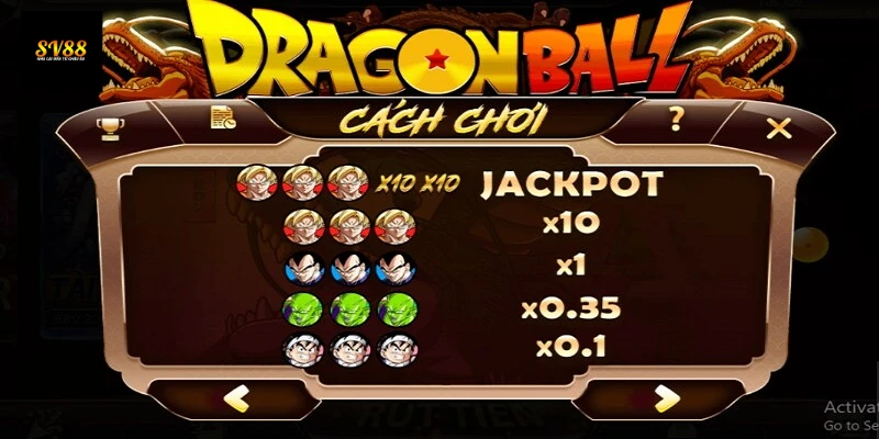 Các mức cược đang được áp dụng tại nổ hũ Dragon Ball Z 